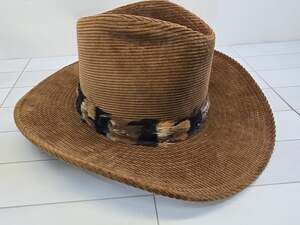 Resistol Western Corduroy Cowboy Hat Size 7 Brown Feather Leather Band USA Made